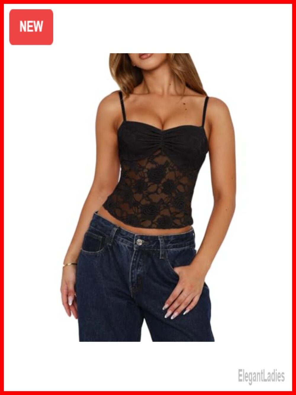 Lace Mesh See Through Cami Tank Top Adjustable Spaghetti Strap Y2k